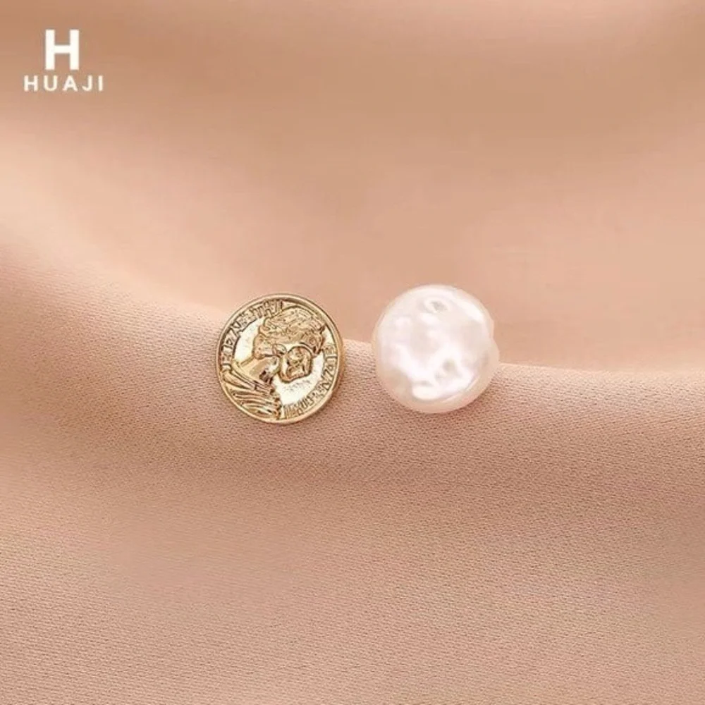 Asymmetric Real Pearl Trio Earrings Set – Unique Drop & Stud Combo Geometric New